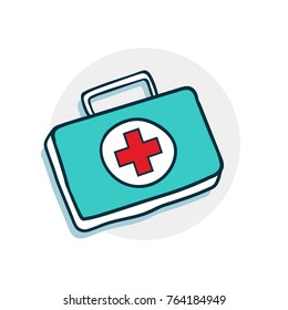 First aid kit. Drugs Icon on medical subjects. Illustration of a funny cartoon style