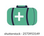 First aid kit in emergency box with medical cross. Suitcase with health drugs, medicine supplies. Firstaid case, survival bag, rescue briefcase. Flat vector illustration isolated on white background