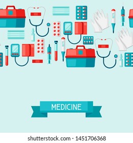 First aid kit equipment background. Medical instruments for emergency assistance.