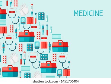 First aid kit equipment background. Medical instruments for emergency assistance.