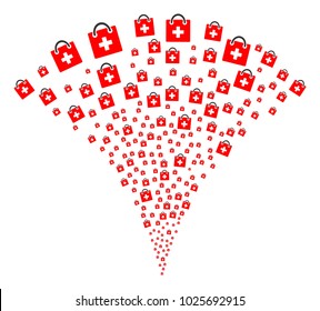First Aid Kit explosion fountain. Vector illustration style is flat iconic symbols. Object fountain created from random pictograms as first aid kit fireworks.