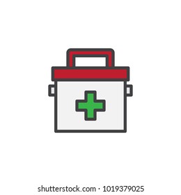 First aid kit filled outline icon, line vector sign, linear colorful pictogram isolated on white. Medical bag symbol, logo illustration. Pixel perfect vector graphics