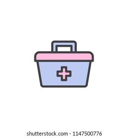 First aid kit filled outline icon, line vector sign, linear colorful pictogram isolated on white. Medical bag symbol, logo illustration. Pixel perfect vector graphics