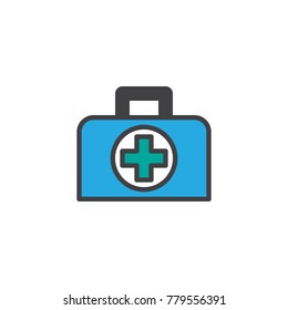 First aid kit filled outline icon, line vector sign, linear colorful pictogram isolated on white. Medical bag symbol, logo illustration. Pixel perfect vector graphics