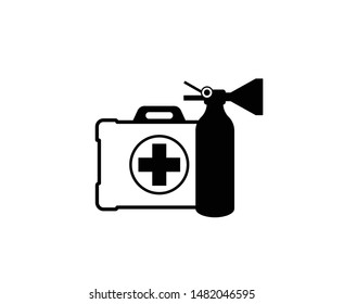 First aid kit with fire extinguisher vector icon