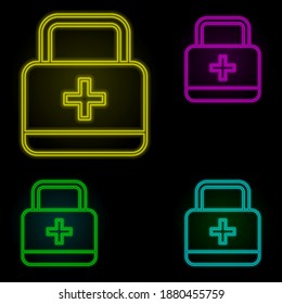 First aid kit, firefighter neon color set icon. Simple thin line, outline vector of firefighter icons for ui and ux, website or mobile application