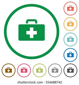 First aid kit flat color icons in round outlines on white background