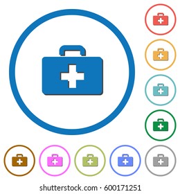 First aid kit flat color vector icons with shadows in round outlines on white background