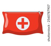 First aid kit flat icon, mini first aid kit pouch bag vector illustration, portable outdoor first aid bag clip art, pocket emergency medicine bag clipart