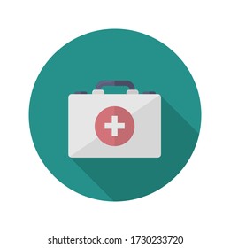 First aid kit flat icon. Colorful illustration of first aid kit suitcase. Vector.