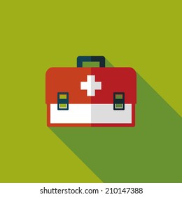 first aid kit flat icon with long shadow