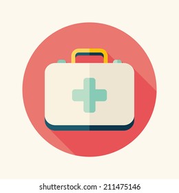 first aid kit flat icon with long shadow