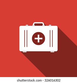 First aid kit flat icon with long shadow. Vector Illustration