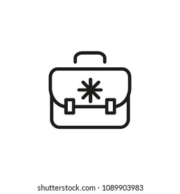 First aid kit. Flat thin line illustration. Password, doctor equipment, emergency. Hospital concept. For health, business, medicine