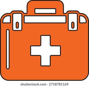 kit de primeros auxilios icono de Vector plano para aplicación de emergencia médica, una Ilustración vectorial plana profesional de un kit de primeros auxilios rojo con un símbolo de cruz blanca. Este ícono médico minimalista es perfecto para el diseño de la interfaz de usuario de atención médica, materiales de preparación para emergencias y campañas de conciencia de seguridad, que representan equipos de rescate esenciales y asistencia médica inmediata.