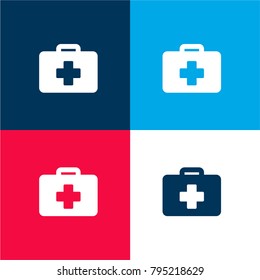 First aid kit four color material and minimal icon logo set in red and blue