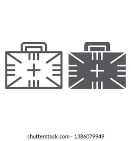 First aid kit and glyph line icon, box and emergency, medical case sign, vector graphics, a linear pattern on a white background, eps 10.