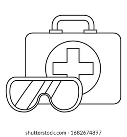 first aid kit with goggles isolated icon vector illustration design