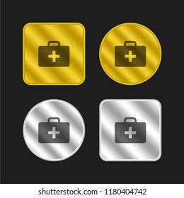 First aid kit gold and silver metallic coin logo icon design