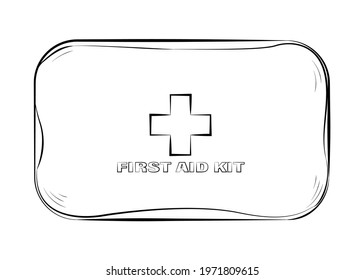 first aid kit hand drawing icon isolated on white background. Vector