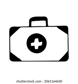 first aid kit hand drawn doodle. vector, scandinavian, nordic, minimalism, monochrome. icon. treatment, medicine.