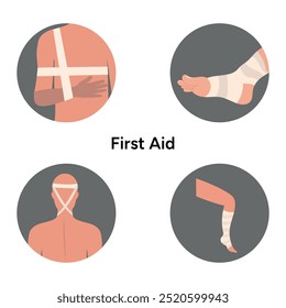 First aid kit for head, hand, leg and ankle