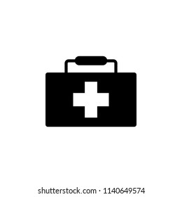 First aid kit icon. Black icon isolated on white background. First aid kit Silhouette. Web site, page and mobile app design vector element.