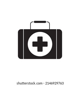 First aid kit icon in black flat glyph, filled style isolated on white background