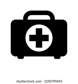 Icono del kit de primeros auxilios. Icono negro del kit de primeros auxilios sobre fondo blanco. Ilustración vectorial. Símbolo del botiquín de primeros auxilios