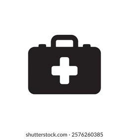 First aid kit icon. Black First aid kit icon on white background. Vector illustration