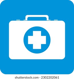 first aid kit icon blue rectangle on white background