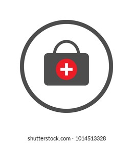 First aid kit icon in circle. Medical chest with cross symbol. Vector.