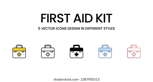 Diseño de iconos del kit de primeros auxilios en estilo de cinco con pulsación editable. Línea, Sólido, Línea plana, Color de tono Duo y Línea de degradado de color. Adecuado para diseño de páginas Web, aplicaciones móviles, UI, UX y GUI.