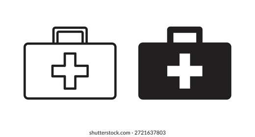 Icono del kit de primeros auxilios en línea delgada y llena, estilo de trazo para Sitio web y App