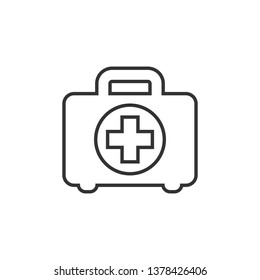 First aid kit icon in flat style. Health, help and medical diagnostics vector illustration on white isolated background. Doctor bag business concept.