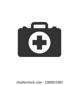 First aid kit icon in flat style. Health, help and medical diagnostics vector illustration on white isolated background. Doctor bag business concept.