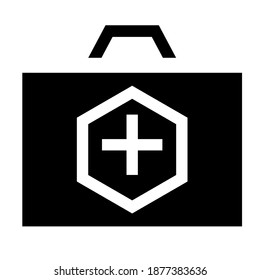 First aid kit icon in flat style. Health, help and medical diagnostics vector illustration on white isolated background. Doctor bag business concept.