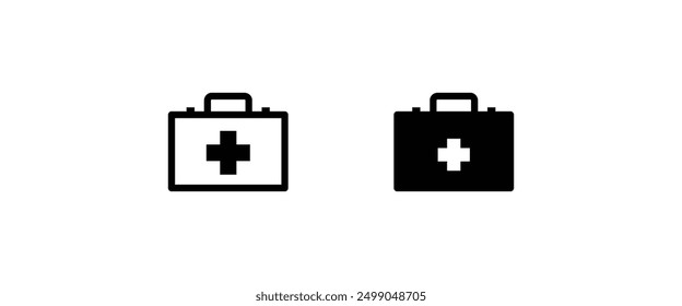 First aid kit icon in flat style. Health, help and medical diagnostic Doctor bag business line and flat icons set, editable stroke isolated on white, linear vector outline illustration, symbol logo de