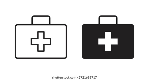 Paquete de Vector de golpe plano y delgado icono de kit de primeros auxilios. Conjunto de iconos editables
