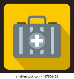 First aid kit icon in flat style with long shadow. Medicine symbol vector illustration