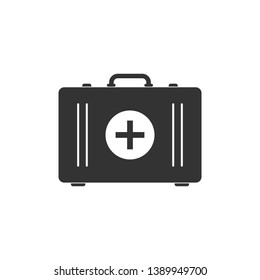 First aid kit icon isolated. Medical box with cross. Medical equipment for emergency. Healthcare concept. Flat design. Vector Illustration