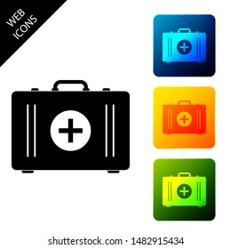First aid kit icon isolated on white background. Medical box with cross. Medical equipment for emergency. Healthcare concept. Set icons colorful square buttons. Vector Illustration