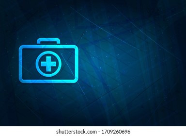 First aid kit icon isolated on futuristic digital abstract blue background