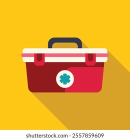 First aid kit icon is laying on a yellow background, representing medical help and healthcare