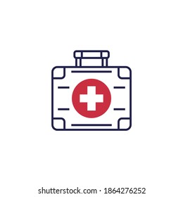 Icono del kit de primeros auxilios, vector de línea