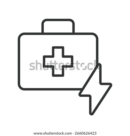 First aid kit, icon in line design. First aid kit, emergency, healthcare, medical, box, treatment, cross on white background vector. First aid kit, editable stroke icon
