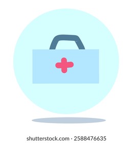 First aid kit icon on blue color. Health, help and diagnostics concept. Medical equipment internet button. Flat design. Vector illustration.