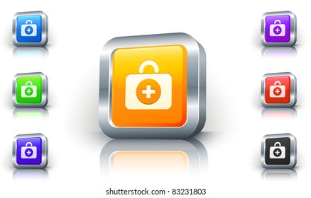 First Aid Kit Icon on 3D Button with Metallic Rim Original Illustration