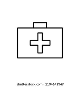 First aid kit icon. Outline suitcase sign. Medicine concept. App button. Flat style. Vector illustration. Stock image. 