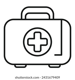 Vector de contorno de icono de botiquín. Paciente de bienestar de la máquina. Pruebas clínicas de atención médica
